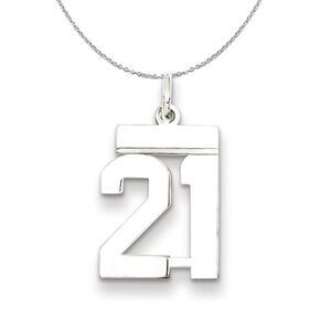 Silver, Athletic Collection Medium Polished Number 21 Necklace - 24 In